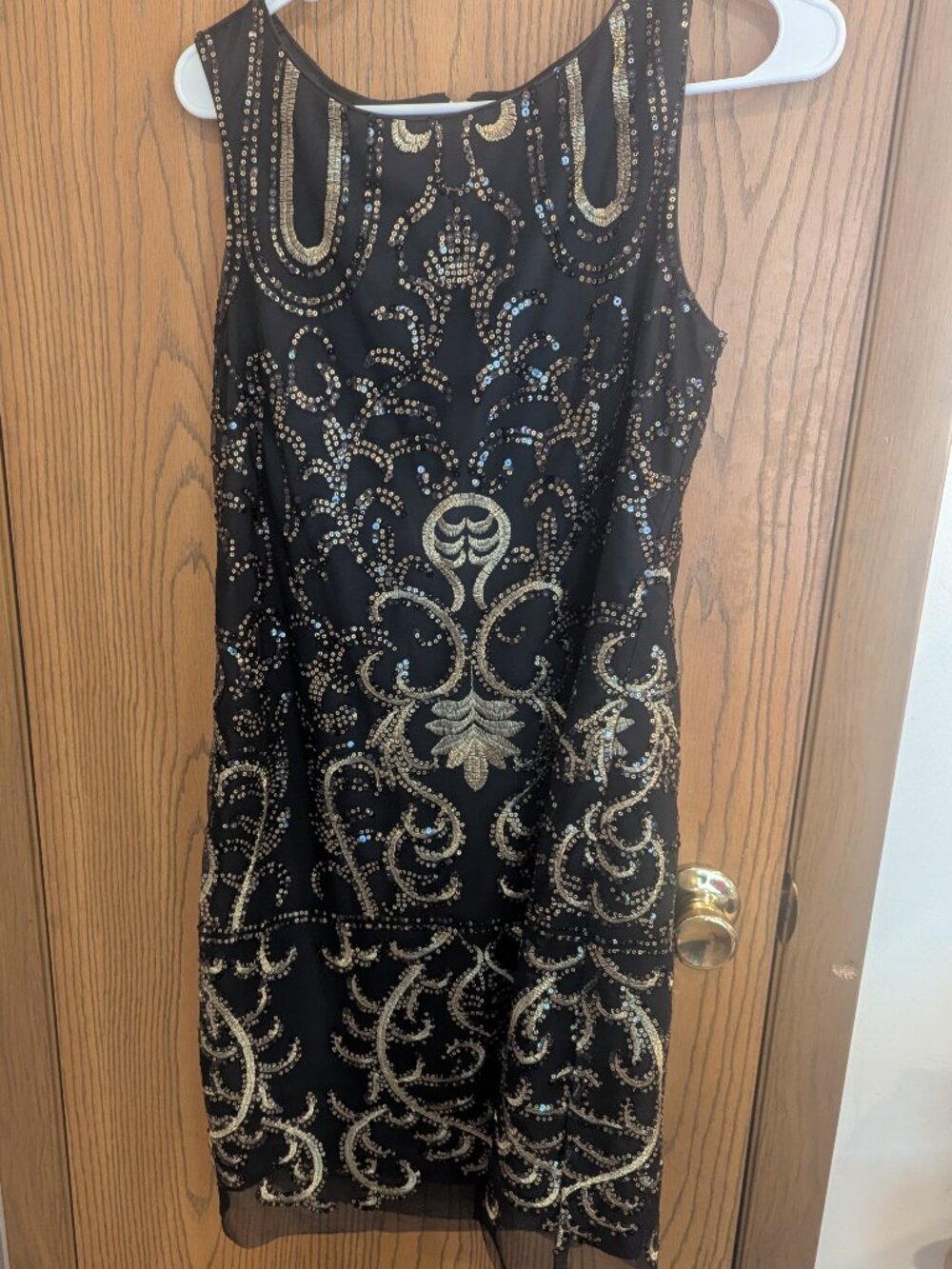 Vince Camuto Sparkling Sequin Sleeveless Black/Gold Silky Lined Cocktail Dress-8